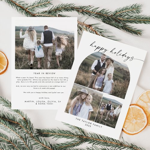 Modern Boho Arch Photo Collage Family Holiday Card