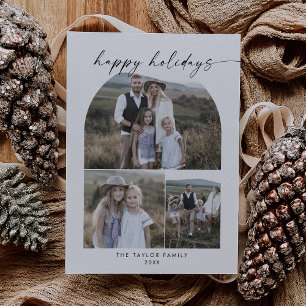 Modern Boho Arch Photo Collage Happy Holidays Holiday Card