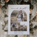 Modern Boho Arch Photo Collage Newlywed Christmas Holiday Card<br><div class="desc">This modern boho arch photo collage newlywed christmas holiday card is the perfect simple holiday greeting for a recently married couple. The bohemian black and white design features unique industrial lettering typography with minimalist vintage style. Personalize the front of the card with 3 photos,  your names and the year.</div>