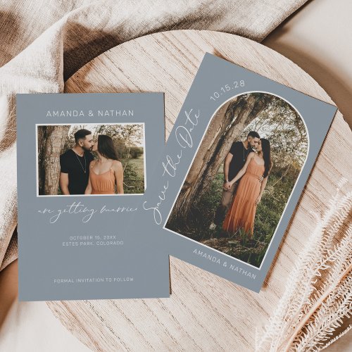 Modern Boho Arch Photo Dusty Blue Wedding Save The Date