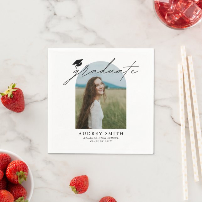 Modern Boho Arch Photo Graduation Party Napkins (Insitu)