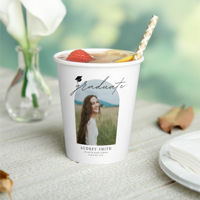 Modern Boho Arch Photo Graduation Party Paper Cups (Insitu)