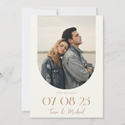 Modern Boho Arch Photo Ivory Tan Wedding Save The Date