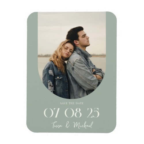 Modern Boho Arch Photo Sage Green Save the Date Magnet