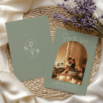 Modern Boho Arch Photo Sage Green Wedding Monogram Save The Date