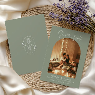Modern Boho Arch Photo Sage Green Wedding Monogram Save The Date