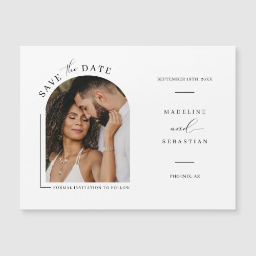 Modern Boho Arch Photo Save the Date Magnetic Card