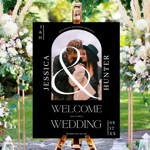 Modern boho arch photo wedding black welcome foam board