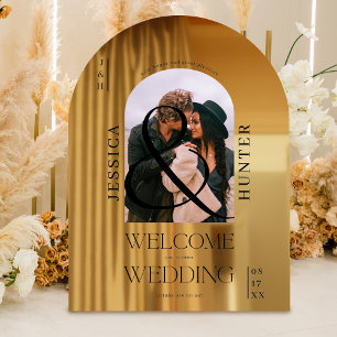 Modern boho arch photo wedding black welcome window cling