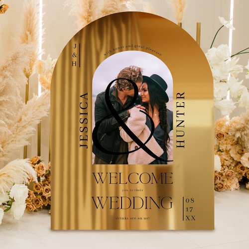 Modern boho arch photo wedding black welcome window cling