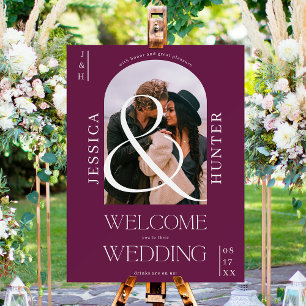 Modern boho arch photo wedding purple welcome foam board