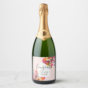 Modern Boho Arch Pink Floral Graduate Party Sparkling Wine Label