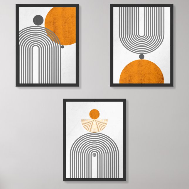 Modern Boho Arch Print – Retro Sun Geometric Wall Art Sets (Front)