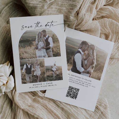 Modern Boho Arch QR Code Photo Collage Save The Date