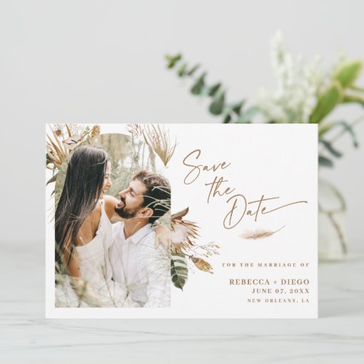 Modern Boho Arched Photo Wedding Save The Date | Zazzle