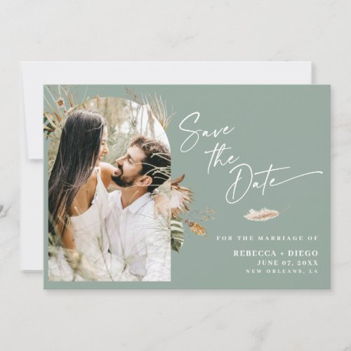 Modern Boho Arched Photo Wedding Save The Date Announcement