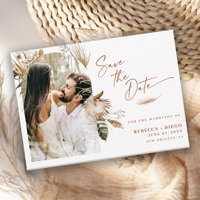 Modern Boho Arched Photo Wedding Save The Date Announcement Postcard (Creator Uploaded)