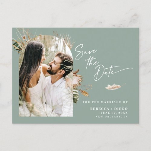 Modern Boho Arched Photo Wedding Save The Date Announcement Postcard