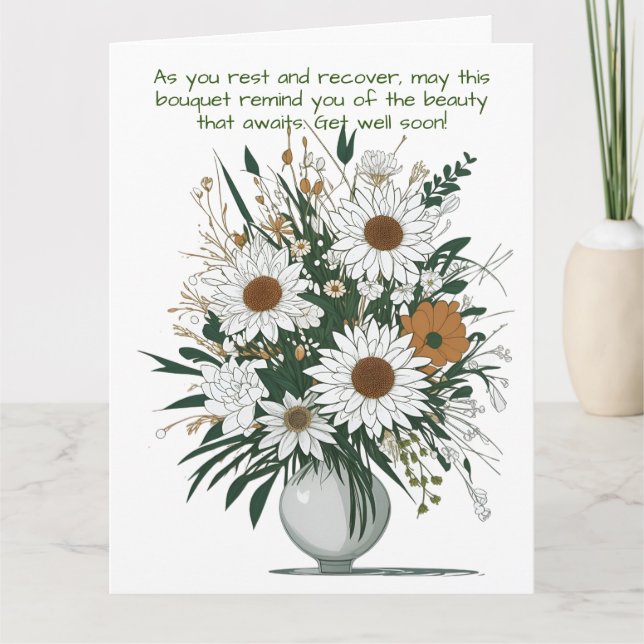 Modern Boho Art Flower In A Vase Get Well Soon Card (Front)