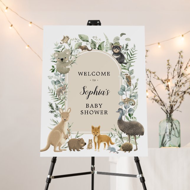 Modern Boho Australian Animals Baby Shower Welcome Foam Board (In Situ (Stand))