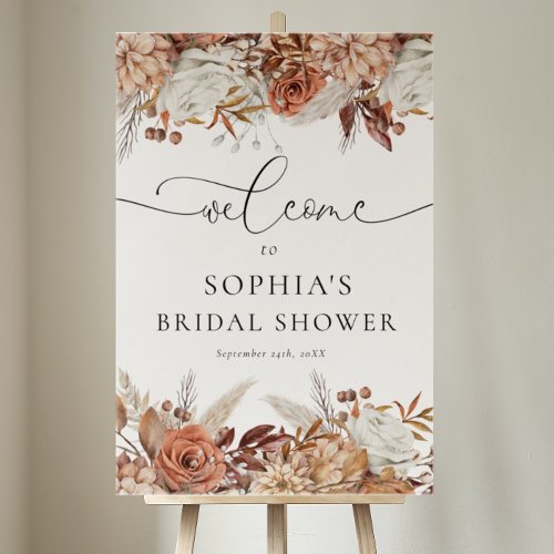 Modern Boho Autumn Floral Bridal Shower Welcome  Foam Board