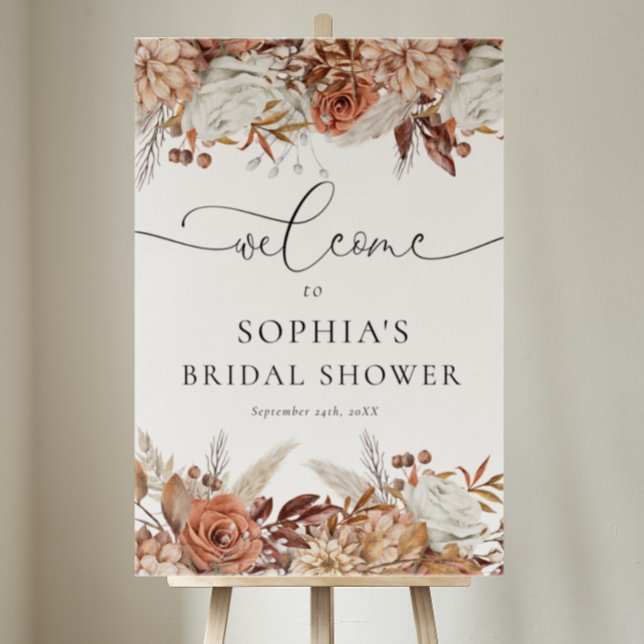 Modern Boho Autumn Floral Bridal Shower Welcome  Foam Board (Creator Uploaded)