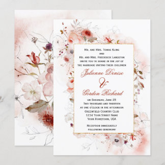 Modern Boho Autumn Floral Frame Wedding Invitation