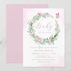 Modern Boho Baby in bloom Floral girl baby shower  Invitation