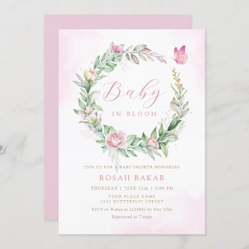 Modern Boho Baby in bloom Floral girl baby shower  Invitation