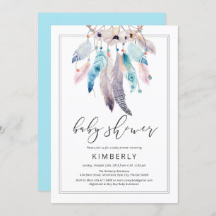 Modern Boho Baby Shower Dreamcatcher Floral Tribal Invitation