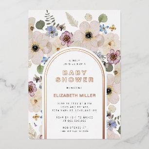 Modern Boho Baby Shower Foil Invitation