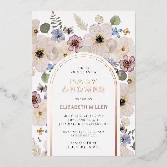 Modern Boho Baby Shower Foil Invitation (Front)