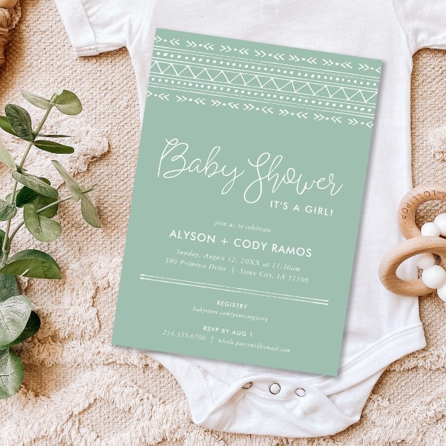 Modern Boho Baby Shower | Sage Green Invitation