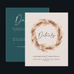 Modern boho barn pampas grass wedding details teal<br><div class="desc">Modern bohemian rustic natural barn pampas grass stylish wedding details card. Modern on trend script text and rust / terracotta /  burnt orange and teal deaign.</div>