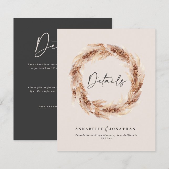 Modern boho barn pampas grass wedding details teal (Front/Back)