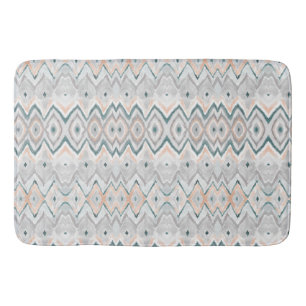 Modern Boho Beach Teal Peach Gray Chevron Diamond Bath Mat