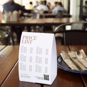 Modern Boho Beauty Price List Menu Small Business Paper Table Tent