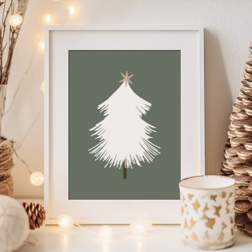 Modern Boho Beige and Gold Christmas Tree Print