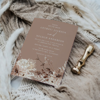 Modern Boho Beige Floral Wedding Invitation