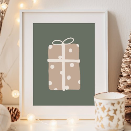 Modern Boho Beige  Green Christmas Present Print