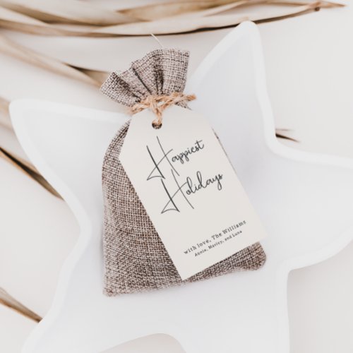 Modern Boho Beige Happiest Holidays Family Gift Tags