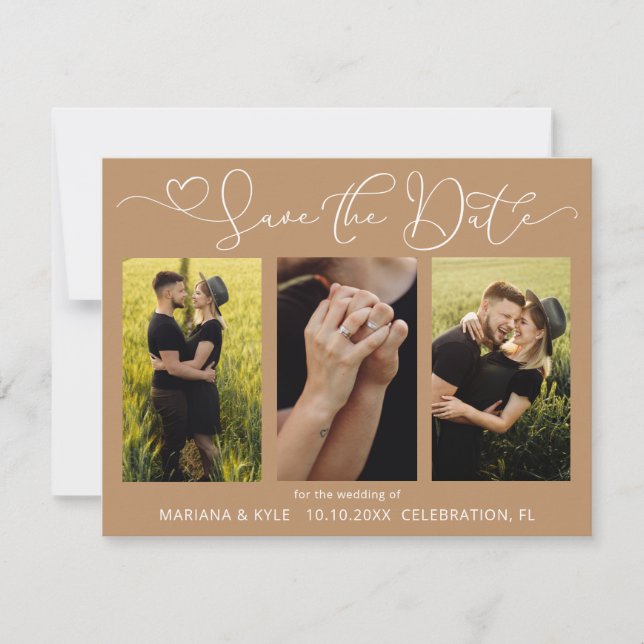 Modern Boho Beige Tan Photos Wedding Save the Date (Front)