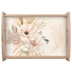 Modern Boho Beige Watercolor Flowers Palms  Serving Tray