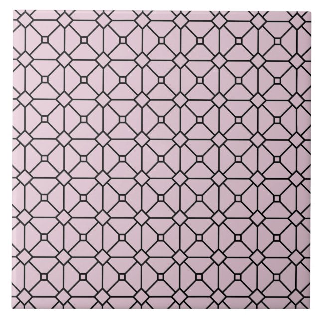 Modern Boho Black and Pink Pattern Rhombus Ceramic Tile (Front)