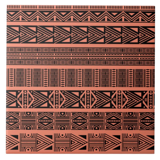 Modern Boho Black and Pink Pattern Strips Ceramic Tile (Front)