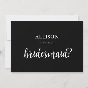 Modern Boho Black and White Bridesmaid Proposal Holiday Card