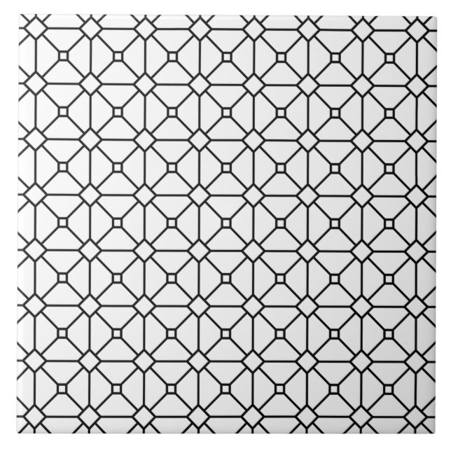 Modern Boho Black and White Pattern Rhombus Ceramic Tile (Front)
