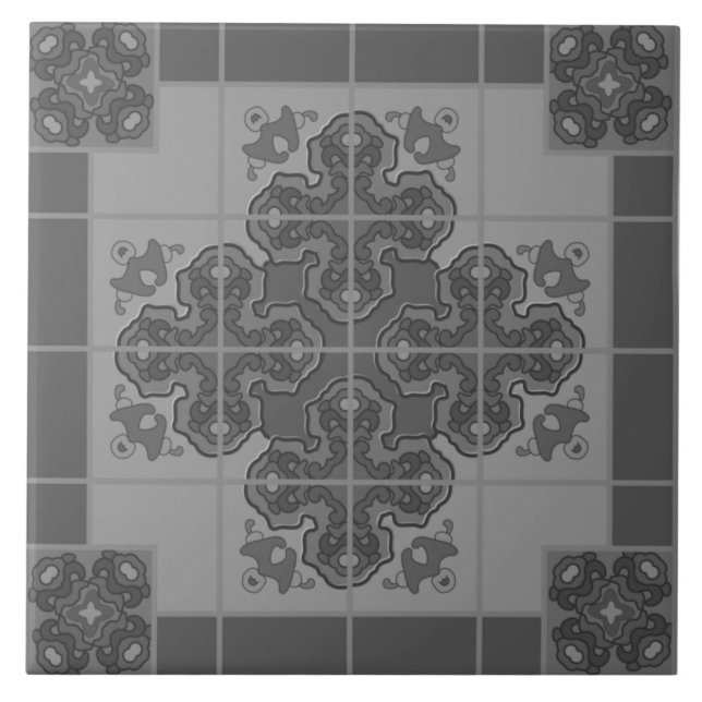 Modern Boho Black and White Pattern Rhombus Ceramic Tile (Front)