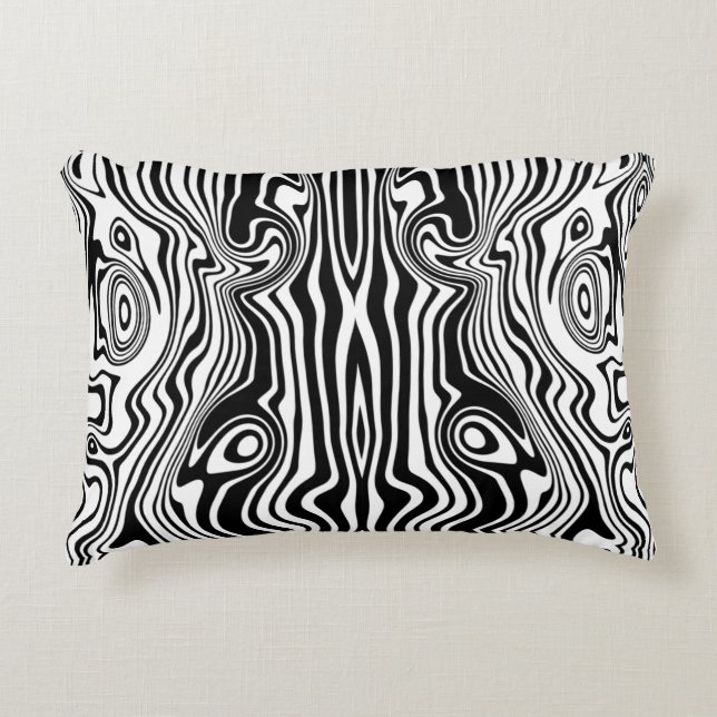 Modern Boho Black and White Pattern Strips Animal Accent Pillow (Front)