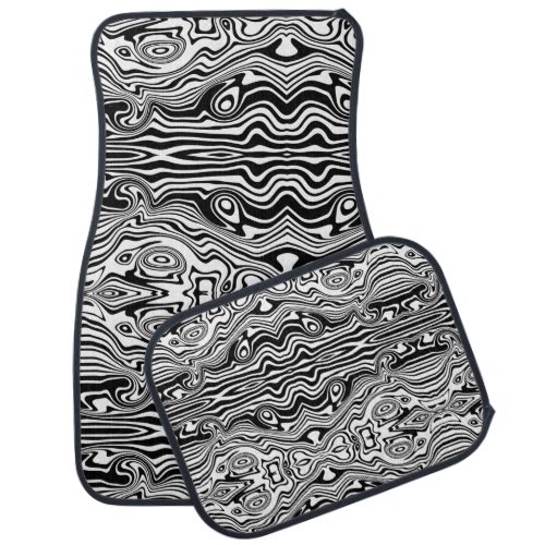 Modern Boho Black and White Pattern Strips Animal Car Floor Mat